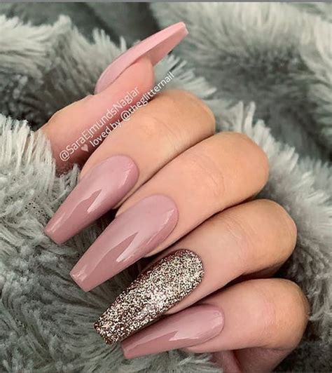 50 Pretty French Pink Ombre And Glitter On Long Acrylic Coffin Nails