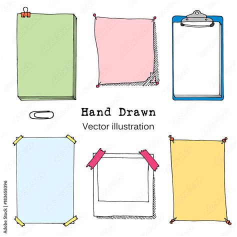 Hand Drawn Cartoon Vector Set Of Paper Sheet Folder Sticky Note