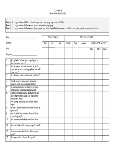 Custodial Safety Inspection Checklist Fill And Sign Printable