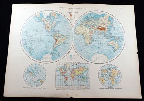 Antique World Map Eastern Hemisphere Western Globe Projection 19th