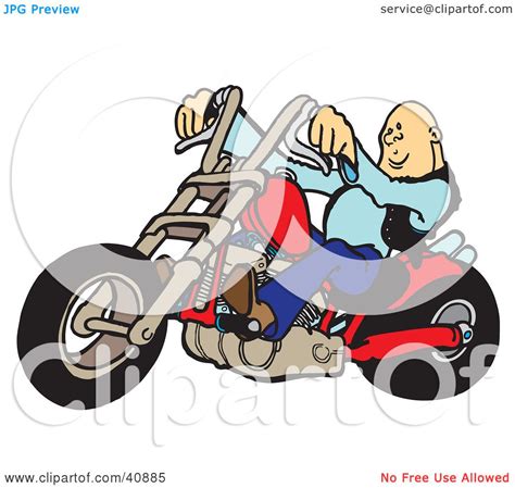 Clipart Illustration Of A Cool Bald Biker Dude Riding His Red Chopper