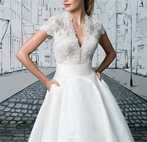 Fashionbride Womens Vintage Wedding Dresses 2019 Lace Tea Length