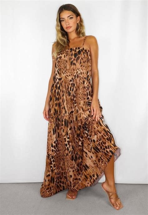 Missguided Brown Leopard Print Strappy Tiered Midi Dress Shopstyle