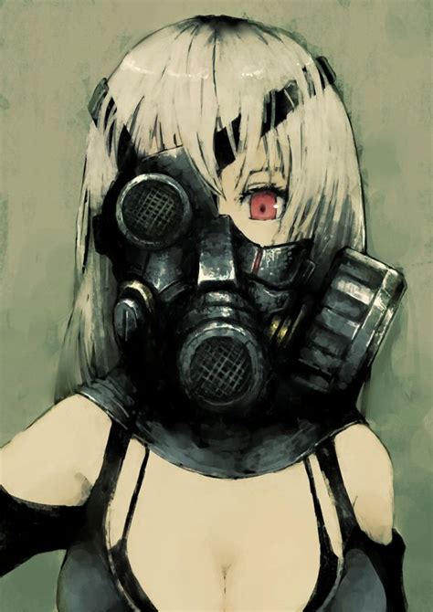 Gas Mask Wearing Girls Anime Gas Mask Anime Cyberpunk Art
