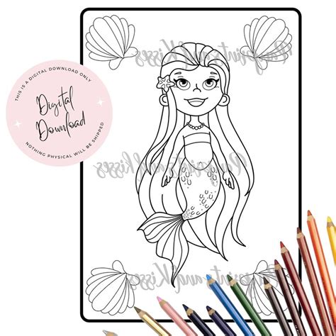 Easy Chibi Mermaid Coloring Page Digital Download Coloring Sheet