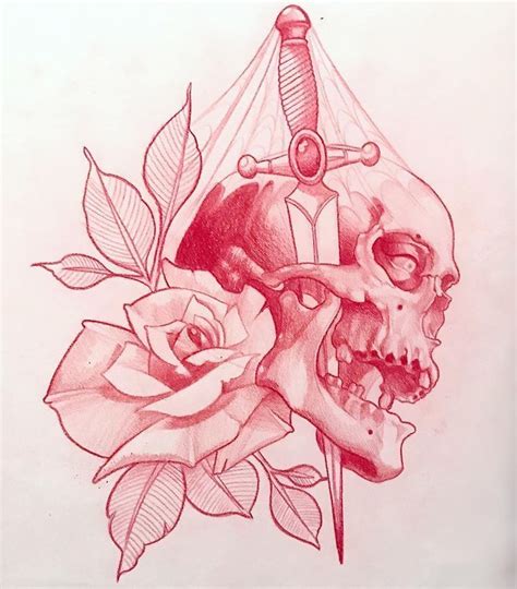 Neo traditional europe on instagram: Pin by Milford Barnes on crânios e rosas | Rose sketch ...