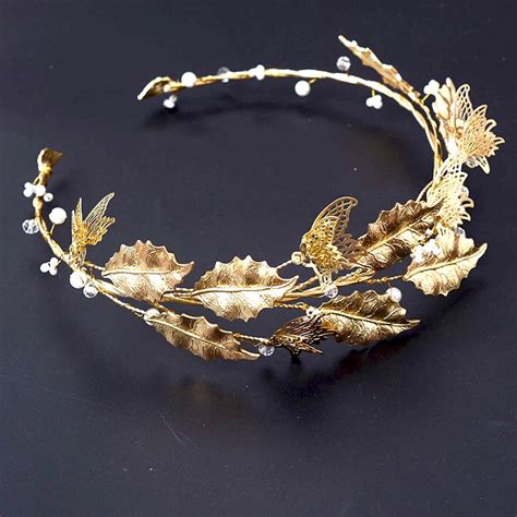 Golden Leaves Baroque Bridal Tiaras Butterfly Imperial Crown Headbands