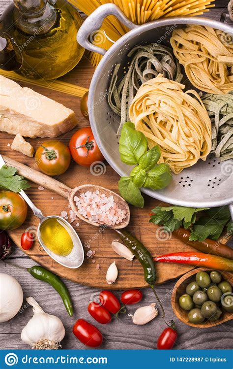 Italian Food Ingredients For Cooking Noodles Stock Image Image Of
