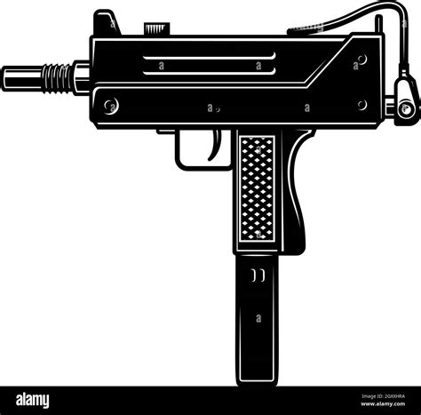 Illustration Of Automatic Uzi Handgun In Monochrome Style Design