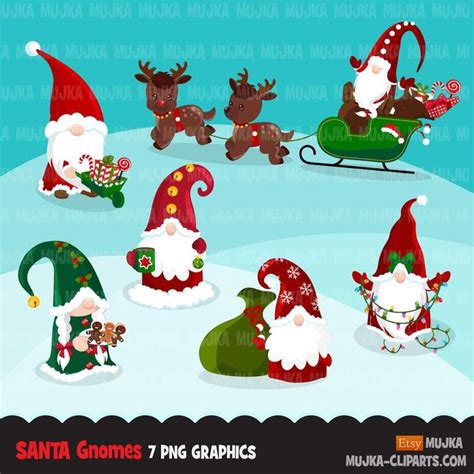 Christmas Santa Gnomes Clipart Scandinavian Gnome Graphics Etsy In