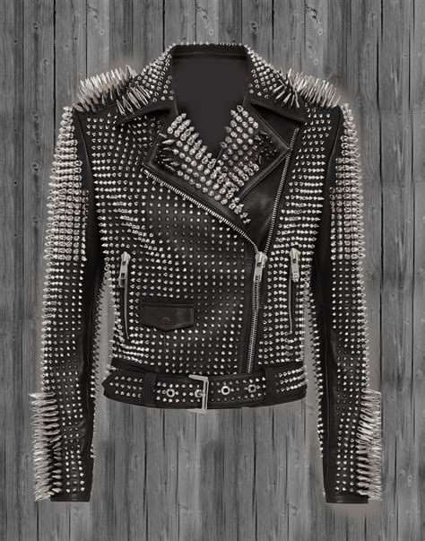 Black Studded Leather Jacket For Women Spiked Leather Jacket