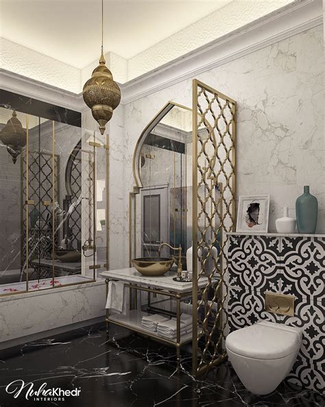 Modern Moroccan Bathroom Design With Lantern And Dome Outline