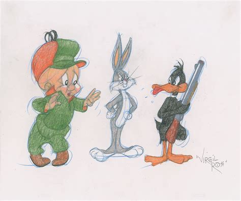 Bugs Bunny Elmer Fudd And Daffy Duck Original Drawing By Virgil Ross