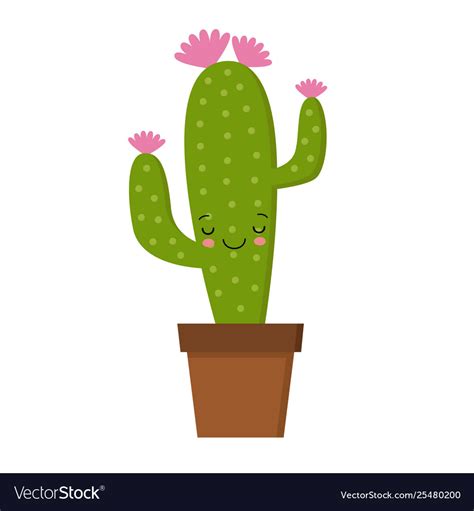 Cartoon Cactus Character With Flower And Cute Vector Image