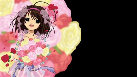 Wallpaper Flowers Anime Brunette Toy Pink Flower Girl Smile