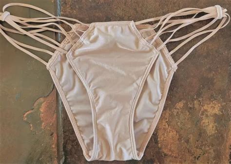 Vintage Victoria S Secret Nude Silky Satin String Strappy Cheekini