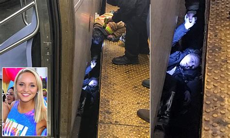 horrifying photos of woman trapped under nyc subway train daily mail online