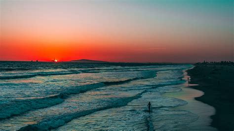 Download Wallpaper 1920x1080 Ocean Surf Sunset