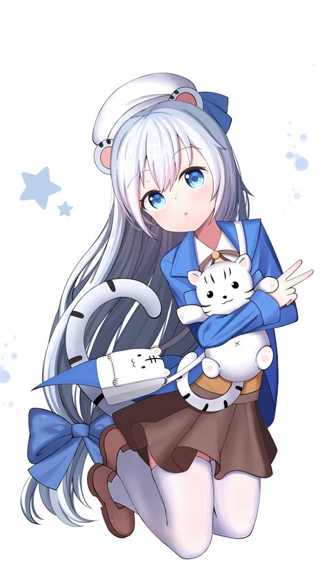 Download 2160x3840 Wallpaper White Hair Cute Jump Anime