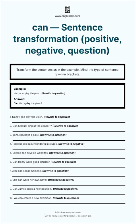 Modal Verbs Can Sentence Transformation Positive Negative Question Negativity