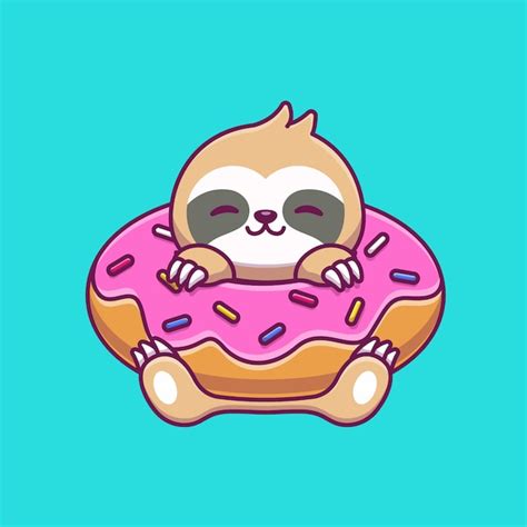 Premium Vector Sloth With Doughnut Balloon Cartoon Icon Illustration