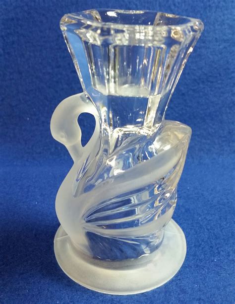 Swan Lead Crystal Candlestick Holder Set Vintage Crystal Swan Candle Holders Partylite