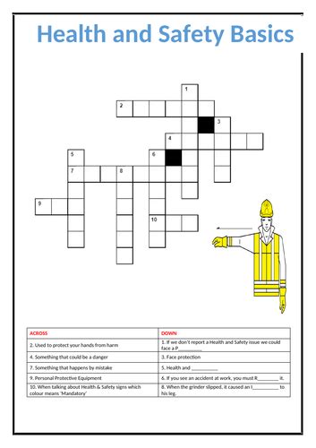 Health And Safety Basic Crossword Puzzle And Mix And Match Worksheet