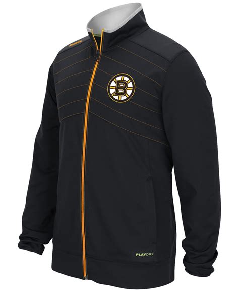 Reebok Synthetic Mens Boston Bruins Center Ice Warm Up Jacket In Black