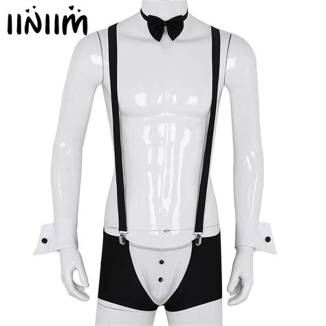 Mens Groom Tuxedo Set Boxer Underwear Sexy Lingerie With Suspender Shoulder Straps Bow Tie