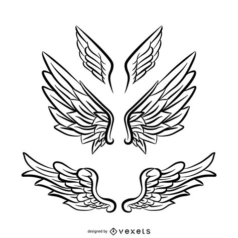 3 Angel Wings Line Art Vector Download
