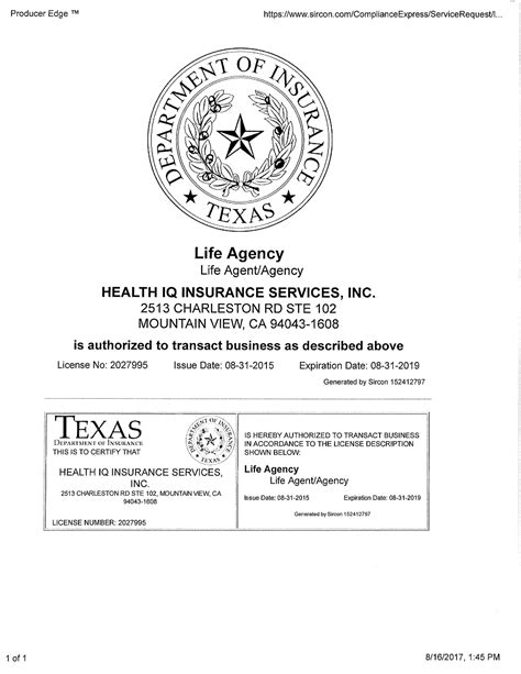 Texas State Life Insurance License Financial Report