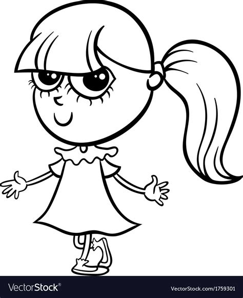 Cute Girl Cartoon Coloring Page Royalty Free Vector Image
