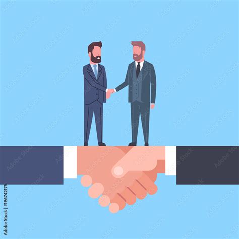Two Businessmen Shaking Hands On Handshake Business Agreement And Partnership Concept Flat