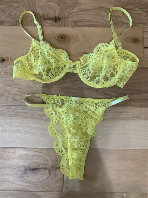 Clothing Yellow Lace Bra And Panty Set Sweeky