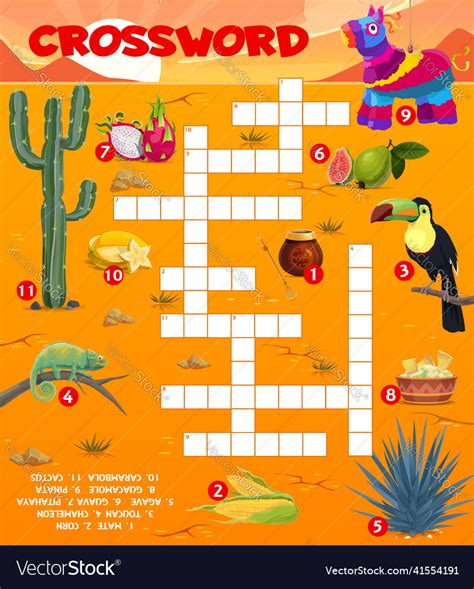 Crossword Puzzle Game With Mexican Food And Items Vector Image