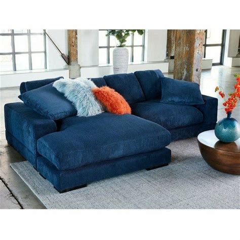 Plunge Blue Navy Corduroy Reversible Sectional With Chaise Sectional