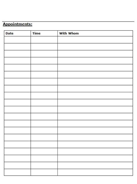 Pdf Free Printable Appointment Sheets