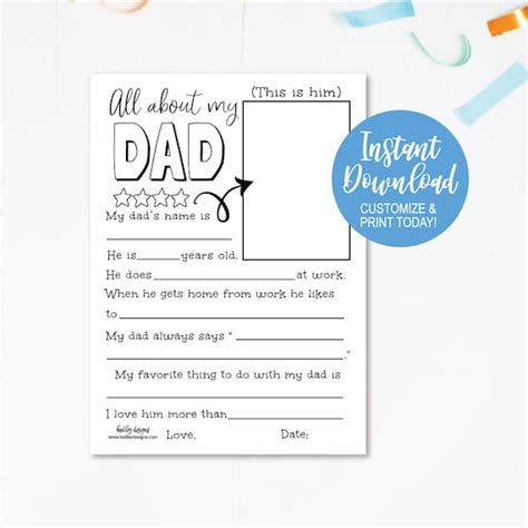 Fill In The Blank Fathers Day Card Father Day Fill In Etsy