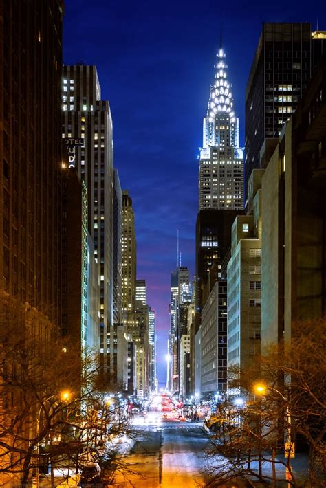 Night East 42nd Street Chrysler Building New York City