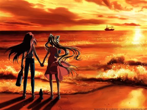Fondos De Pantalla Puesta De Sol Mar Chicas Anime Noche Anime De