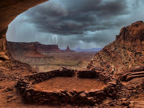 Landscapes Rocks Utah Overcast Lightning National