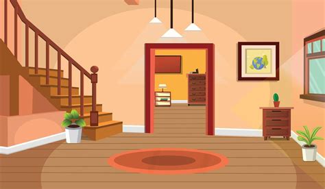 Room Inside Interior Cartoon Living Room House With Furniture Stairs