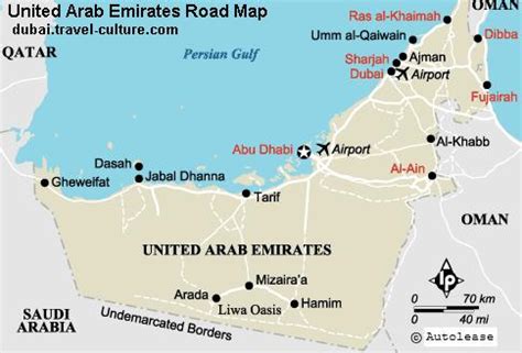 Uae Road Map Showing Different Cities And Town Of UAE And Other Facts