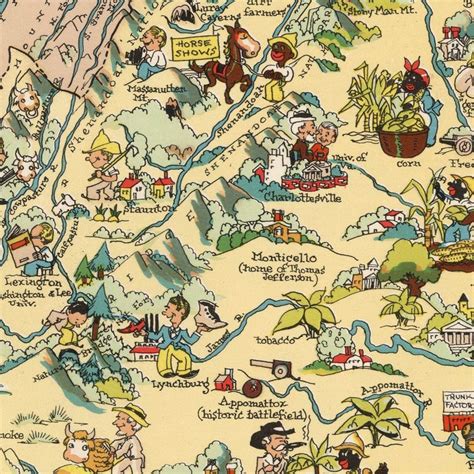 1935 Cartoon Map Of Virginia Pictorial Map Fine Etsy