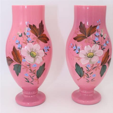 Pair Victorian Opaline Soft Pink Hand Painted Vases Antiques Posted For £15 Hemswell Antique