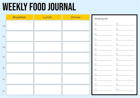 Printable Weekly Food Journal Template Journal Pages Printable