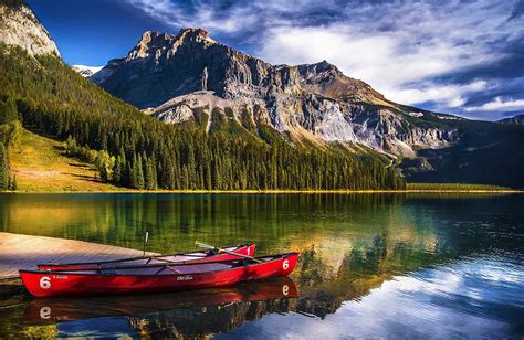 Free Download Hd Wallpaper Two Red Kayaks Landscape Nature Lake