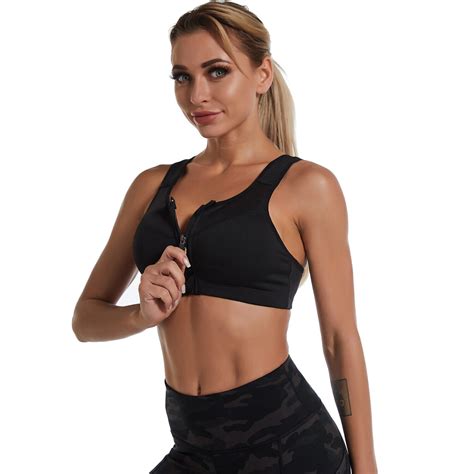 Women High Support Push Up Zip Front Close Padded Sports Bra Workout Plus Size Ebay