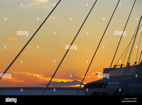 Sunrise Through Cables On Calatrava Wing Of Milwaukee Art Museum