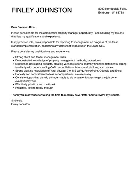 Commercial Property Manager Cover Letter Velvet Jobs